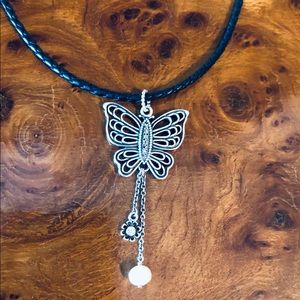 Pandora braided leather necklace with a Butterfly